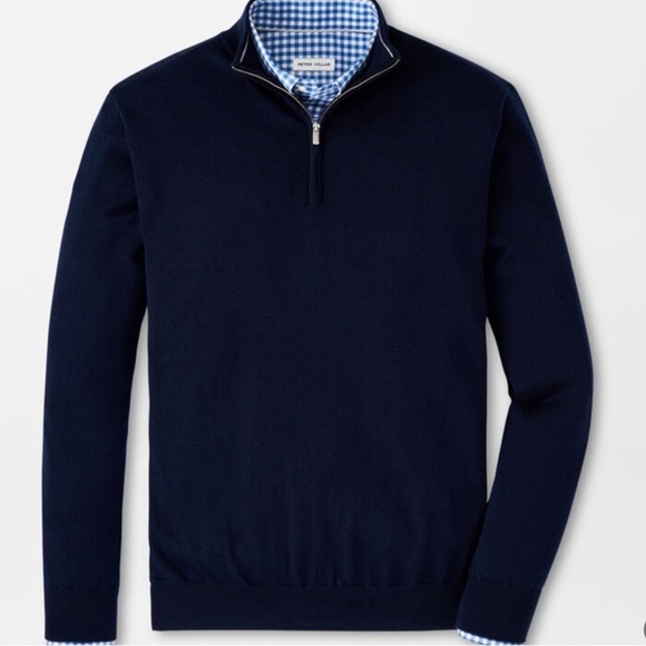Peter Millar autumn crest suede trim quarter zip navy wool sweater size XXL - Picture 1 of 7